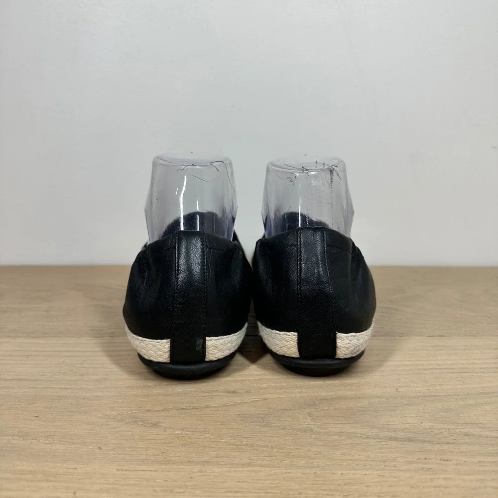 FitFlop Espadrille Flats Women 7.5 Black Leather Slip On Dynamicush Comfort